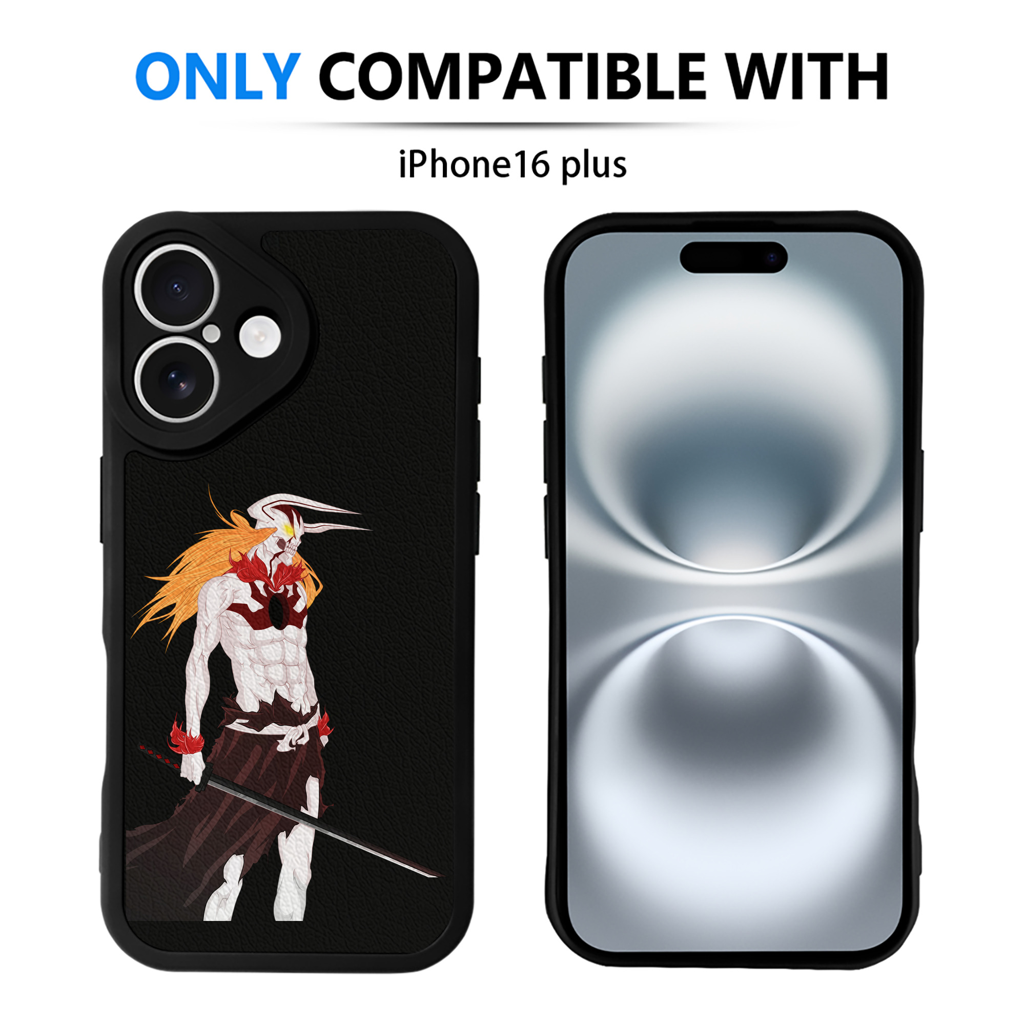 （画像用） ブリーチ 黒崎一護（くろさき いちご）BLEACH Kurosaki Ichigo 【iPhone 16シリーズ対応】シリコンスマホケース（レザー調） 材質：シリコン